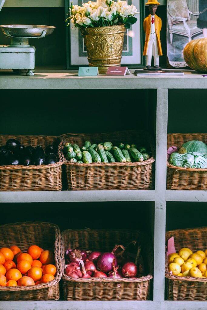 winter produce in baskets